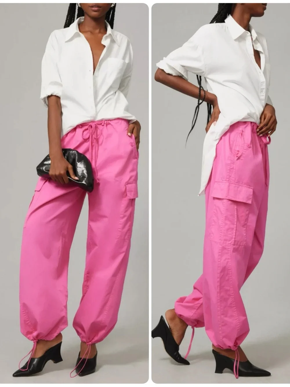 Good American Parachute Cotton Malibu Cargo Drawstring Joggers Pants NWT $138